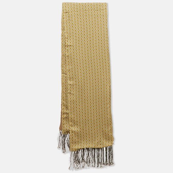 Giorgio Armani Brown Print Silk Fringed Scarf